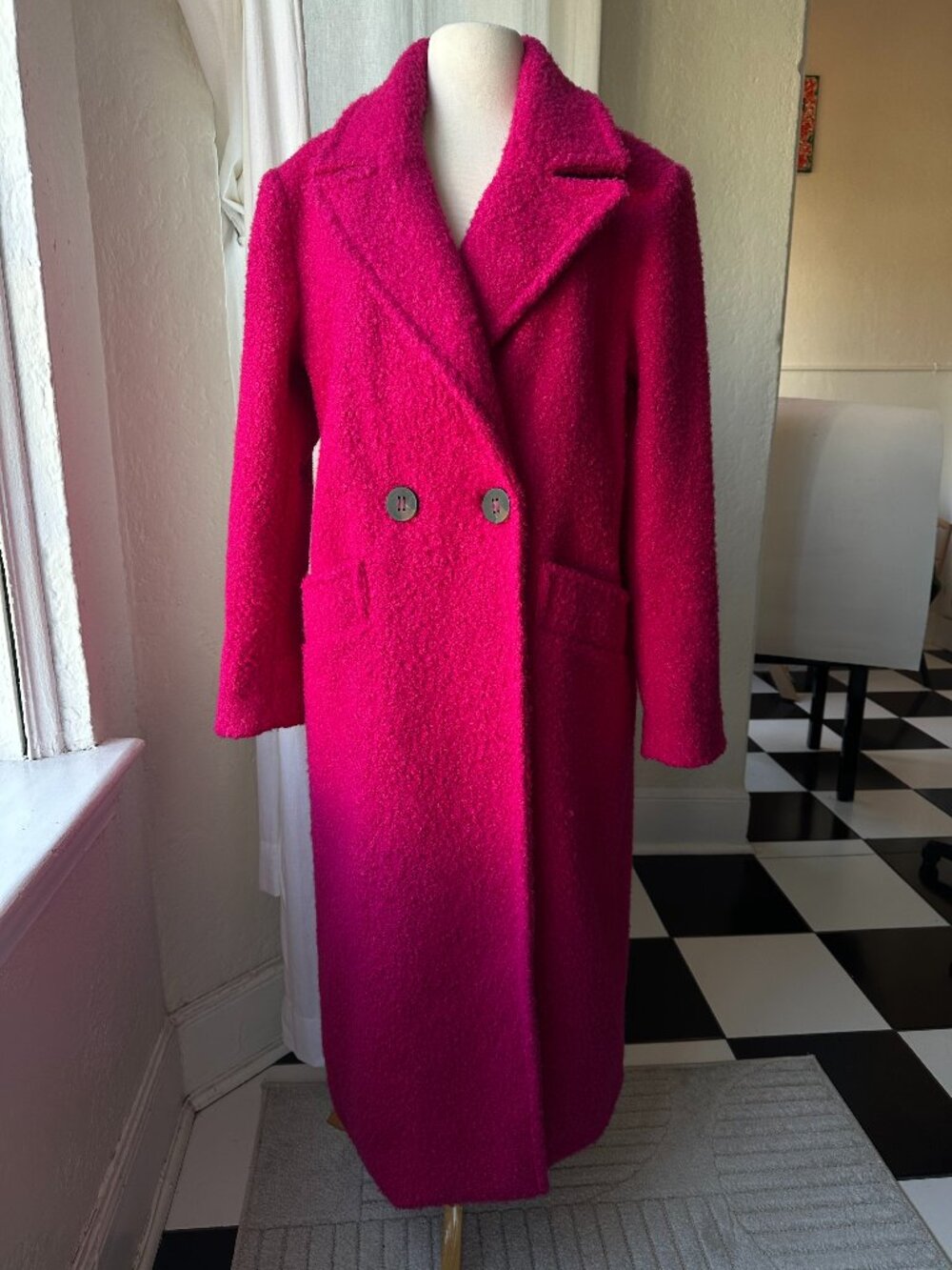 BCBGeneration Fuchsia Boucle Long Double Breasted Coat Pink NWOT